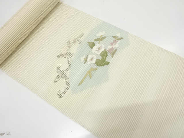 JAPANESE KIMONO / BOLT FOR NAGOYA OBI / FOR SUMMER / SILK / TSUZURE / WOVEN JIGAMI & FLOWERS / OUTLET ITEM